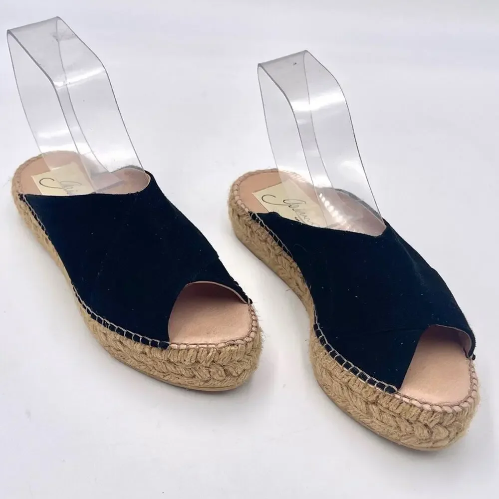 Gaimo Anthropologie Rolling Flatform Espadrilles Slip On Size 37 - 6.5 Black